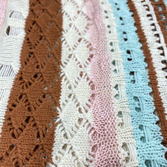 Umgee Poncho Sz Med/Large Pink Blue Brown Boho Open Knit Sweater Cardigan Drape - Picture 11 of 11